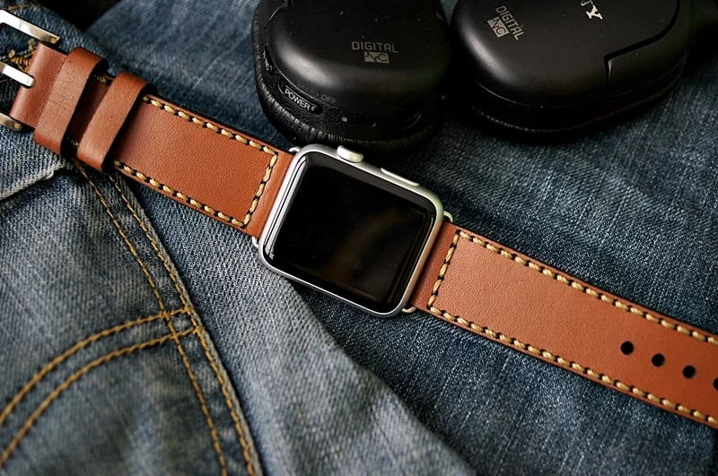 AWBF04-D60-GOLD handgefertigt Vintage Leder Uhrenarmband incl. Lugs Adapter für Apple Watch 1 und 2 (oder Apple Watch Sport) 42mm oder 38mm – Bild 3
